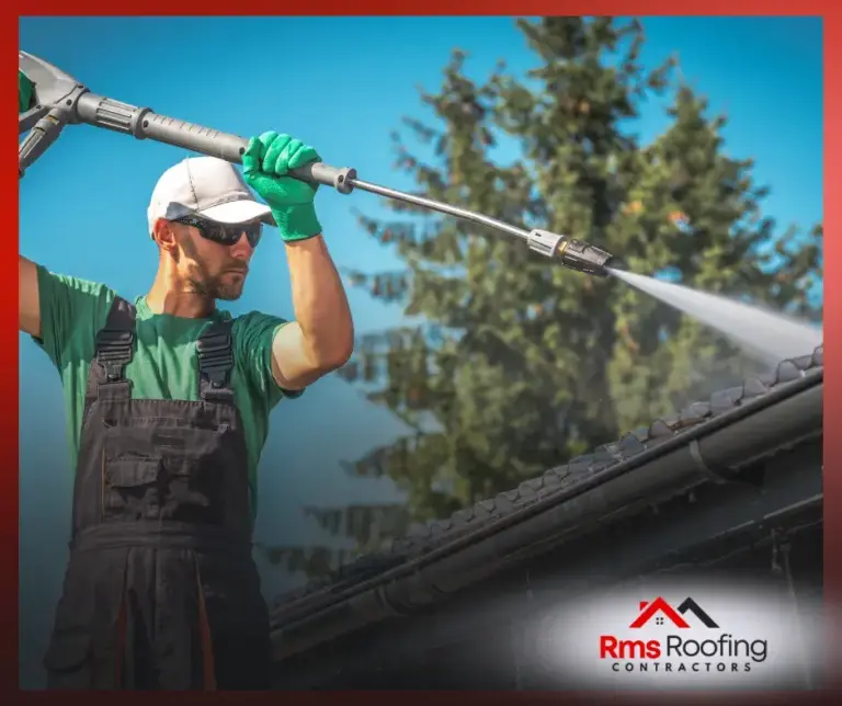 A professional cleaning a residential roof to prevent damage and enhance the home\u2019s overall value and curb appeal.